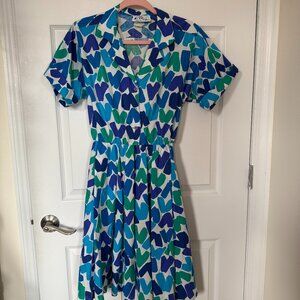 Vintage 80s Willi of California Abstract Heart Print Button Up Dress Size 12